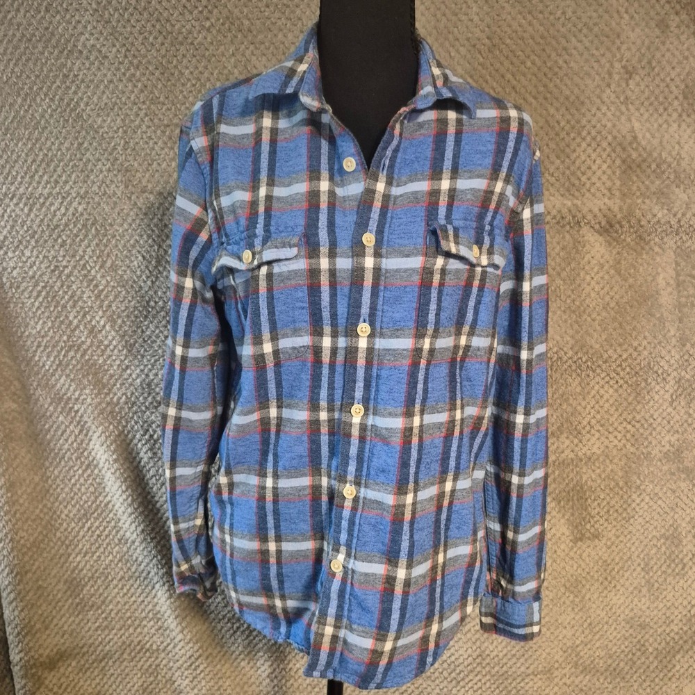 Lucky Brand Mens Small Blue Plaid Flannel Button Down Shirt 100% Cotton